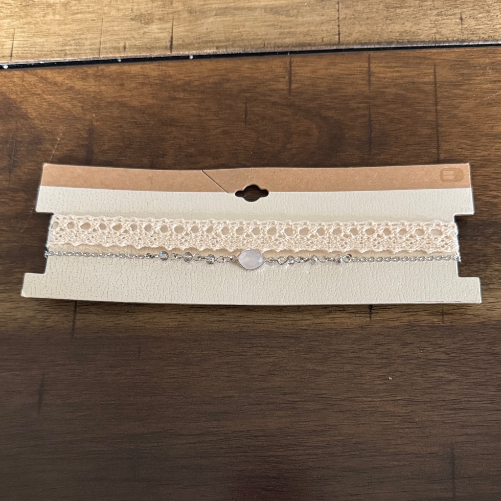 Bke Buckle Cream Lace Choker With Silver Chain Nwt